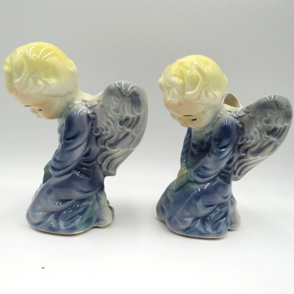 Vintage Ceramic Angel 6.5" Figurines Pair Kneeling Praying Hands Wall Pockets - Picture 4 of 9
